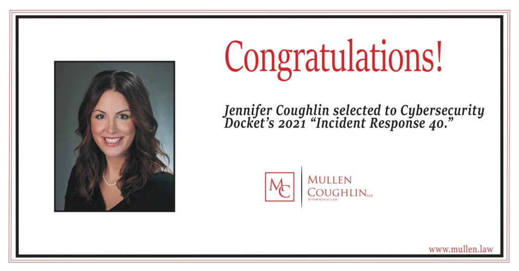 Banner congratulating Jenn Coughlin on her selection to the "Incident Response 40."